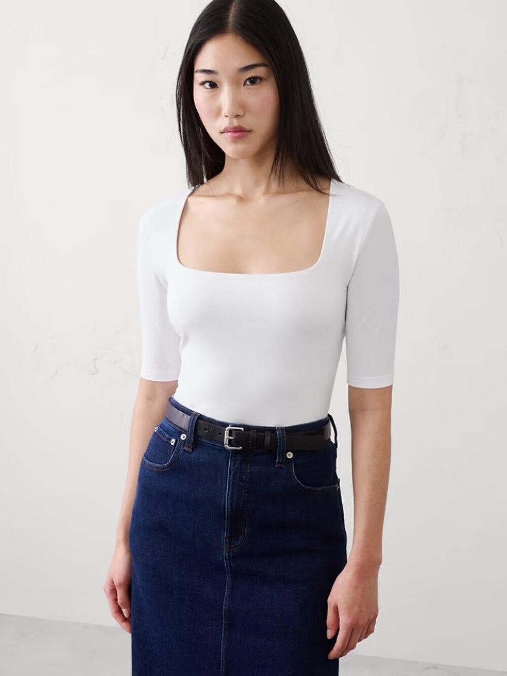 NWT S White Banana Republic Factory Soft Stretch Square Neck Top Shirt